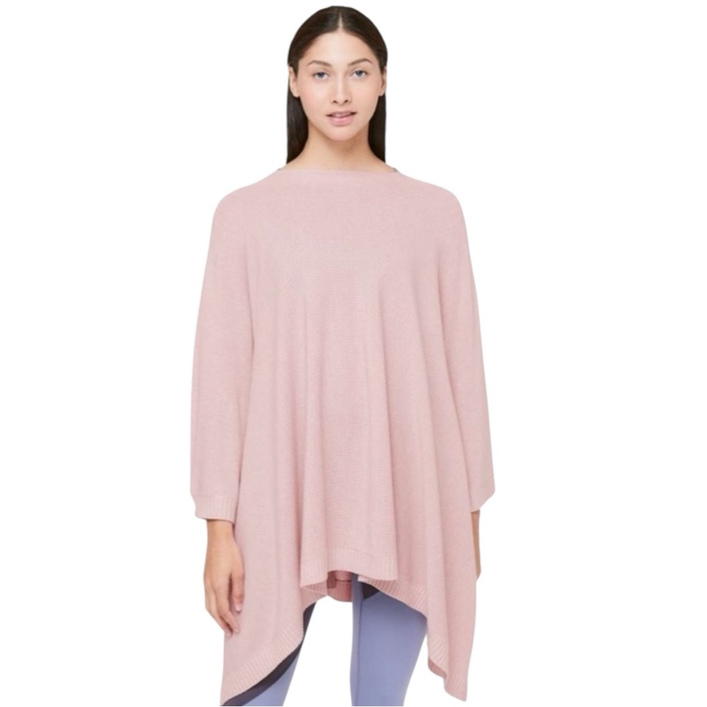 LULULEMON Divinity Poncho/Knit Kimono Sweater in Heathered Misty Pink — One Size - Picture 2 of 7